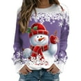thumbnail image 2 of GBSYEWXS Christmas Sweatshirt For Women Long Sleeve Crew Neck Snowman Print Pullover Sweater Elegant Soft Purple Tops, 2 of 4