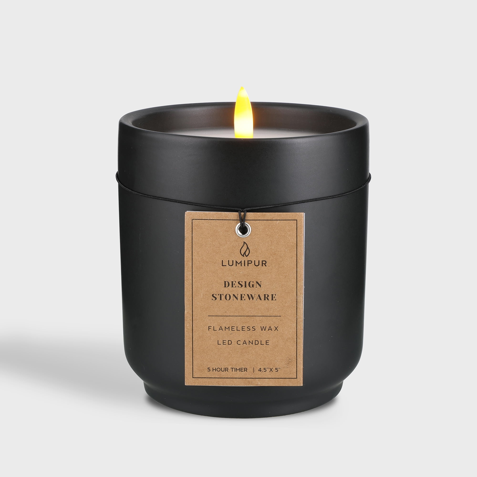 LumiPur Stoneware Flameless LED Wax Candle, 360-Degree Glow Trimmer, 4.5” x 5”, Black