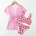 thumbnail image 4 of GYRATEDREAM Girls 3 Piece Bikini Swimsuit Set Kids Cute Strawberry Print Bathing Suit with Quick Dry Kimono Coverup Rose Red for 7-12Y, 4 of 6