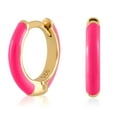 thumbnail image 4 of Gold Plated Neon Light Pink Enamel Huggie Hoop Earrings for Women, 4 of 5