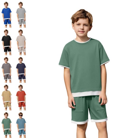 Bmisegm Boys Summer Outfits Soft Comfortable Two Piece Loungewear for Kids Playwear And Daily Wear Casual Boys' Clothing Sets 01_Green,8-9 Years