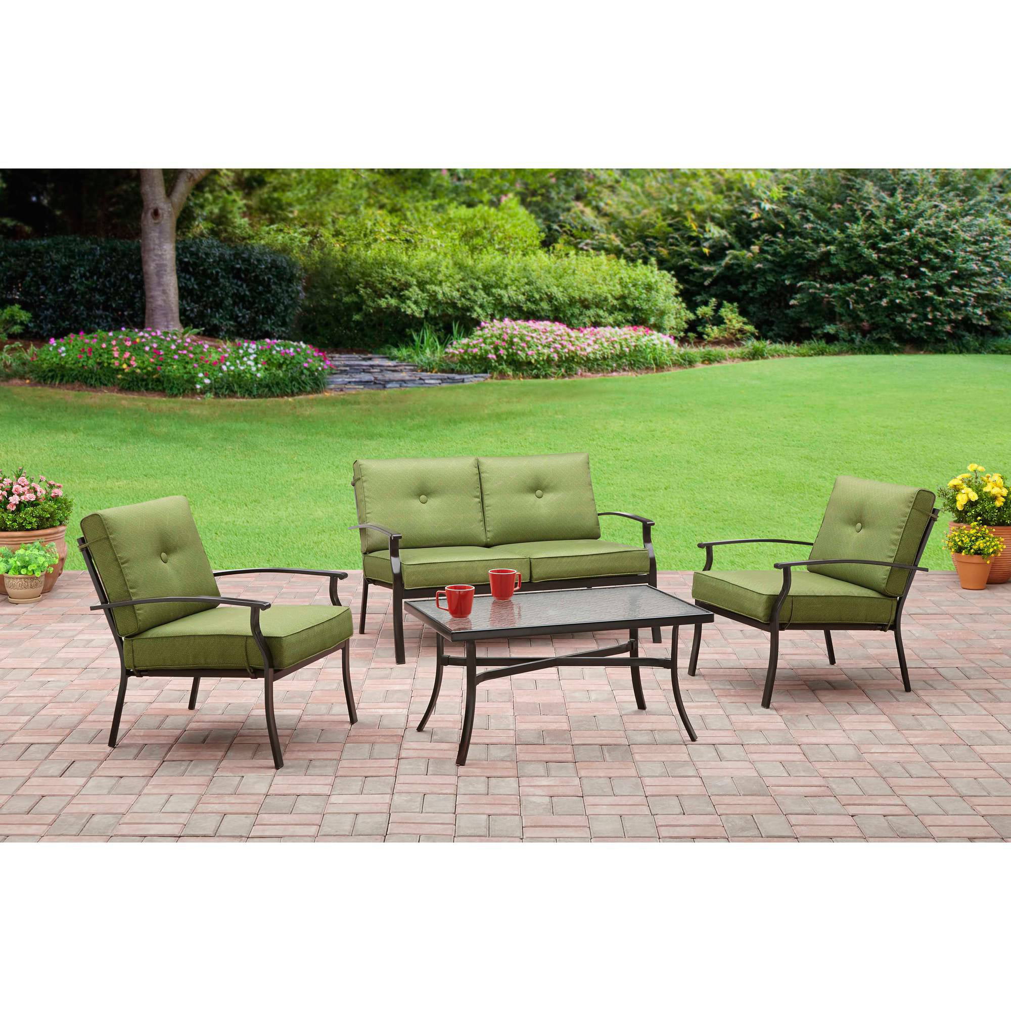 Mainstays Bellingham 4 Piece Patio Conversation Set Seats 4 with The Most Incredible  mainstays alexandra square 4piece patio conversation set grey with leaves for  House