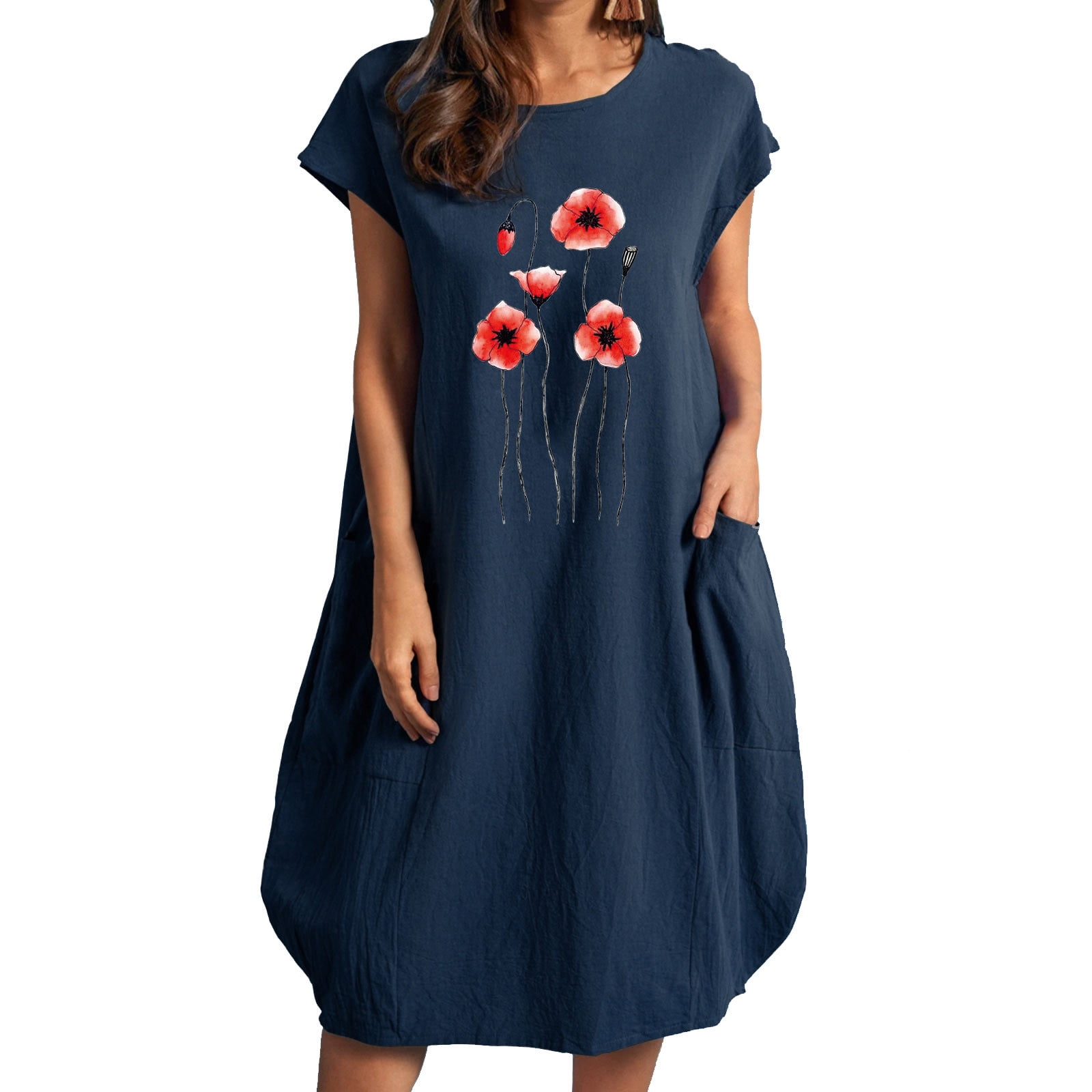 Blue dress with red flowers hot sale