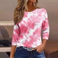 thumbnail image 2 of moda de las mujeres casual cuello redondo manga 3/4 suelta impresa camiseta señoras top rosa/2xl, 2 of 5