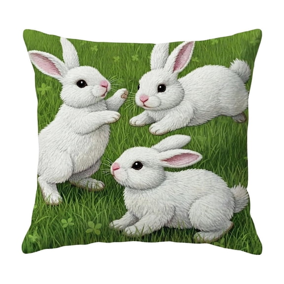 Beforeyayn Easter Pillow Covers 18x18 Inch Easter Eggs Bunny Flowers Spring Cute Rabbit Easter Themed Decorative Throw Pillow Cases Outdoor Farmhouse Decoration for Sofa Couch Bed