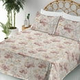 thumbnail image 3 of Ambesonne Vintage Fitted & Flat Sheet with Sham 3 Pcs Set, Nostalgic Floral Print Art, Twin, Eggshell and Pale Ruby, 3 of 5