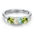 thumbnail image 3 of Gem Stone King 925 Sterling Silver Simulated White Opal and Green Peridot Engagement Ring for Women | 1.60 Cttw | Round Cabochon 5MM | Gemstone October Birthstone | Size 6, 3 of 6