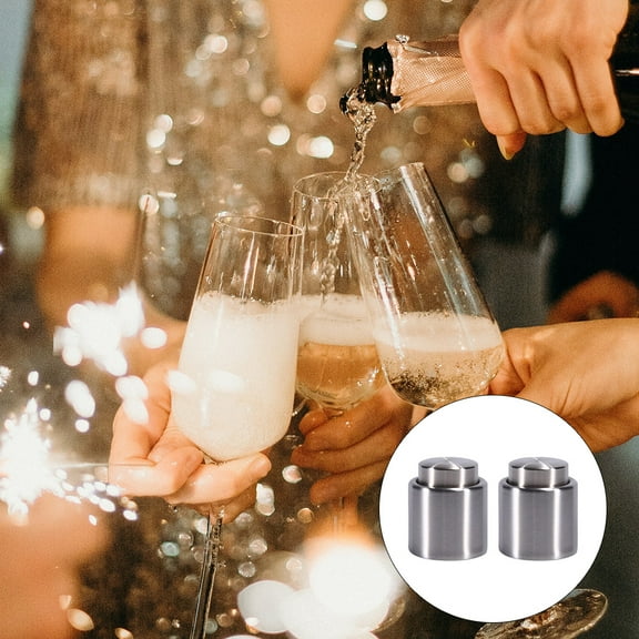 EXHUMKY Bottle Corks Wine Stopper Silver 2Pcs