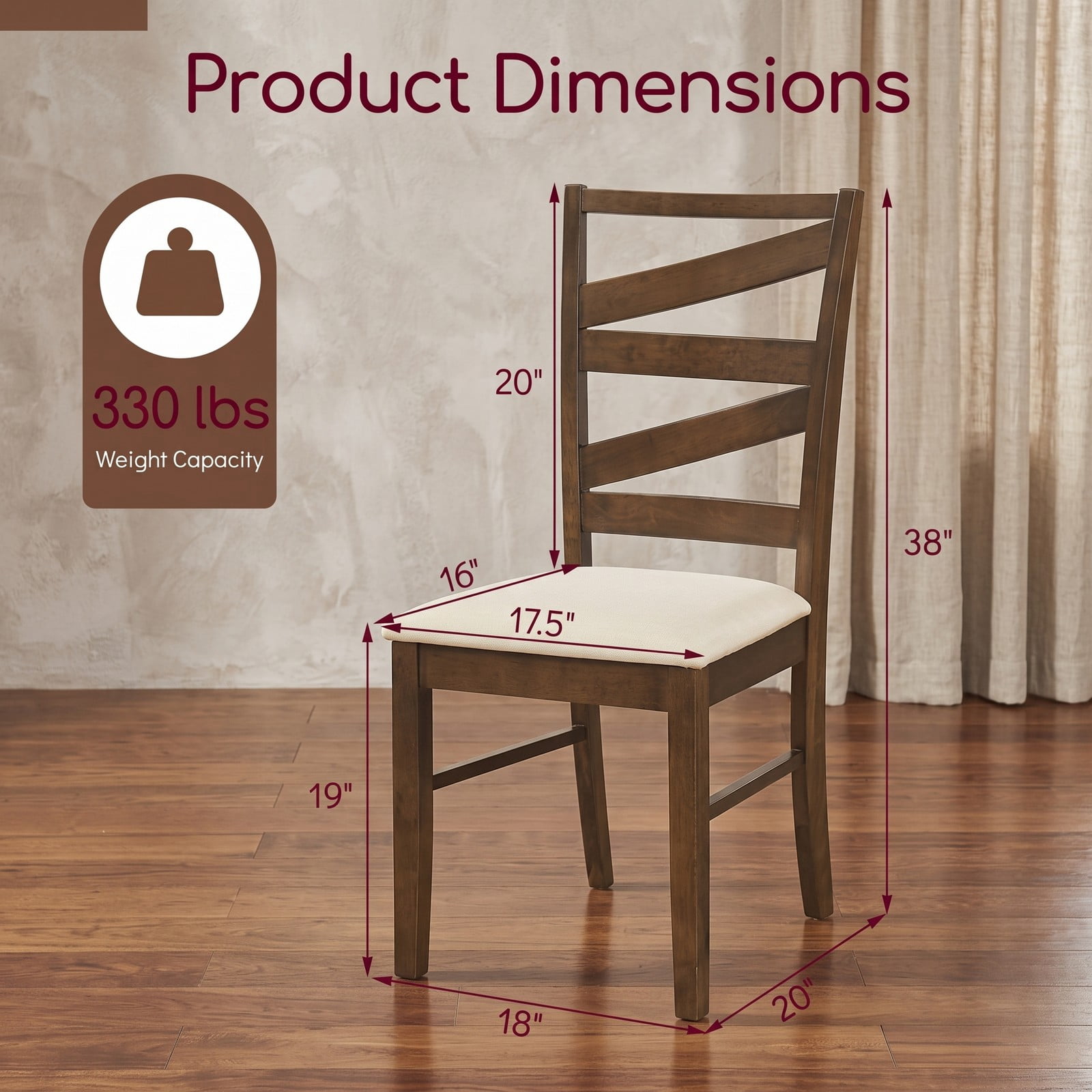 Furnibear Dining Chairs Set of 2, Upholstered Linen Fabric Farmhouse Kitchen Chairs with Tall Backrests and Rubber Wood Frames, 330 lbs Capacity Side Chairs for, Brown