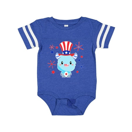 

Inktastic 4th of July Cute Monster with Blue and Red Fireworks Boys or Girls Baby Bodysuit