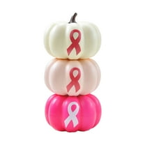 geerera Breast Cancer Awareness Pumpkin, Pink Ribbon Pattern Foam Decor, for Fall Display, Table Centerpiece, Mantel Arrangement
