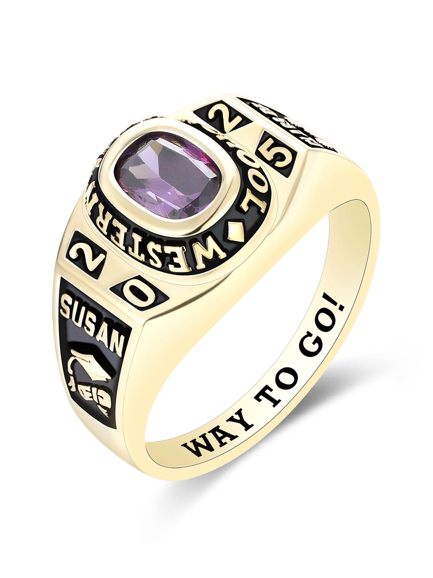 Mementos USA Custom Sterling Silver Class Ring for Women High School and College-Gold-Flawless