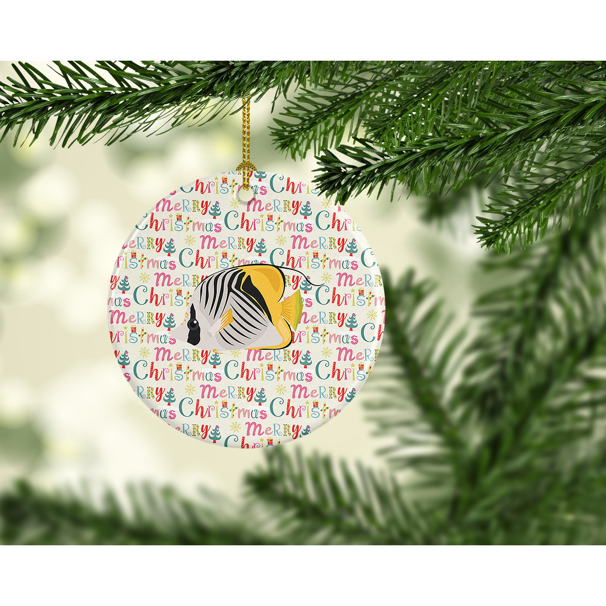 thumbnail image 2 of Butterfly Fish Christmas Ceramic Ornament 2.8 in x 2.8 in, 2 of 3