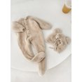 thumbnail image 2 of Boiiwant Infant Baby Girls Boys Solid Color Plush Jumpsuit Long Sleeve Round Neck Button Closure Playsuit + Hat Winter Warm Bodysuit 2Pcs 0-24M, 2 of 9