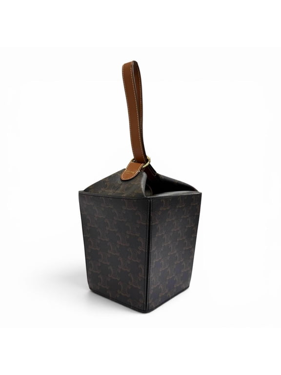 Pre-Owned CELINE 19714 Strap Box Triomphe Canvas Handbag, Tan Brown, Made in Italy, Women's,...
