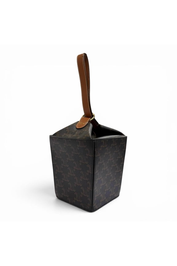 Pre-Owned CELINE 19714 Strap Box Triomphe Canvas Handbag, Tan Brown, Made in Italy, Women's,...