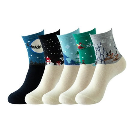 

5 Pairs Of Winter Cute Cartoon Socks Color Matching Warmth Socks Mid Stockings