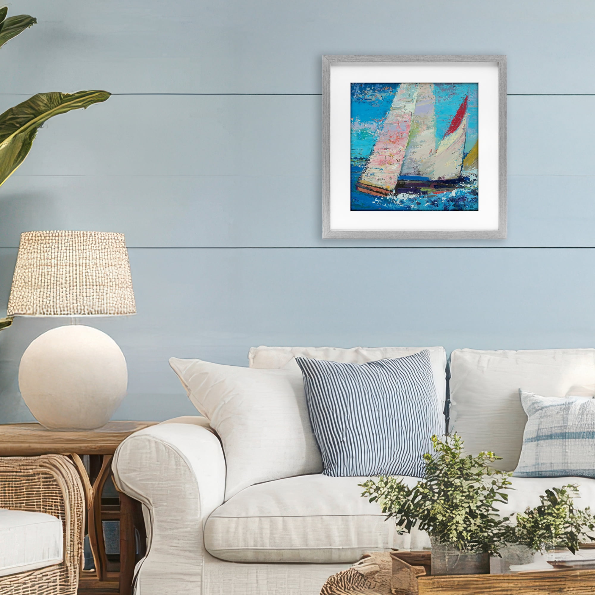 Stupell Industries Expressive Sailboats on Waves Gray Framed Print Under Glass, design by Beth A. Forst