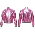thumbnail image 5 of JanJean Kids Girls Baseball Jacket Varsity Style Coat Long Sleeves Outerwear Zipper Closure Bomber Pink 10, 5 of 9