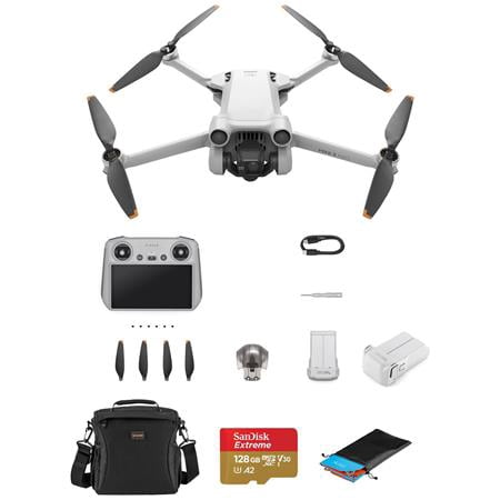 Mini 3 Pro Drone with RC Remote Controller, Bundle with DJI 2453mAh Intelligent Flight Battery, 128GB microSD Memory Card, Shoulder Bag, Folding Landing Pad