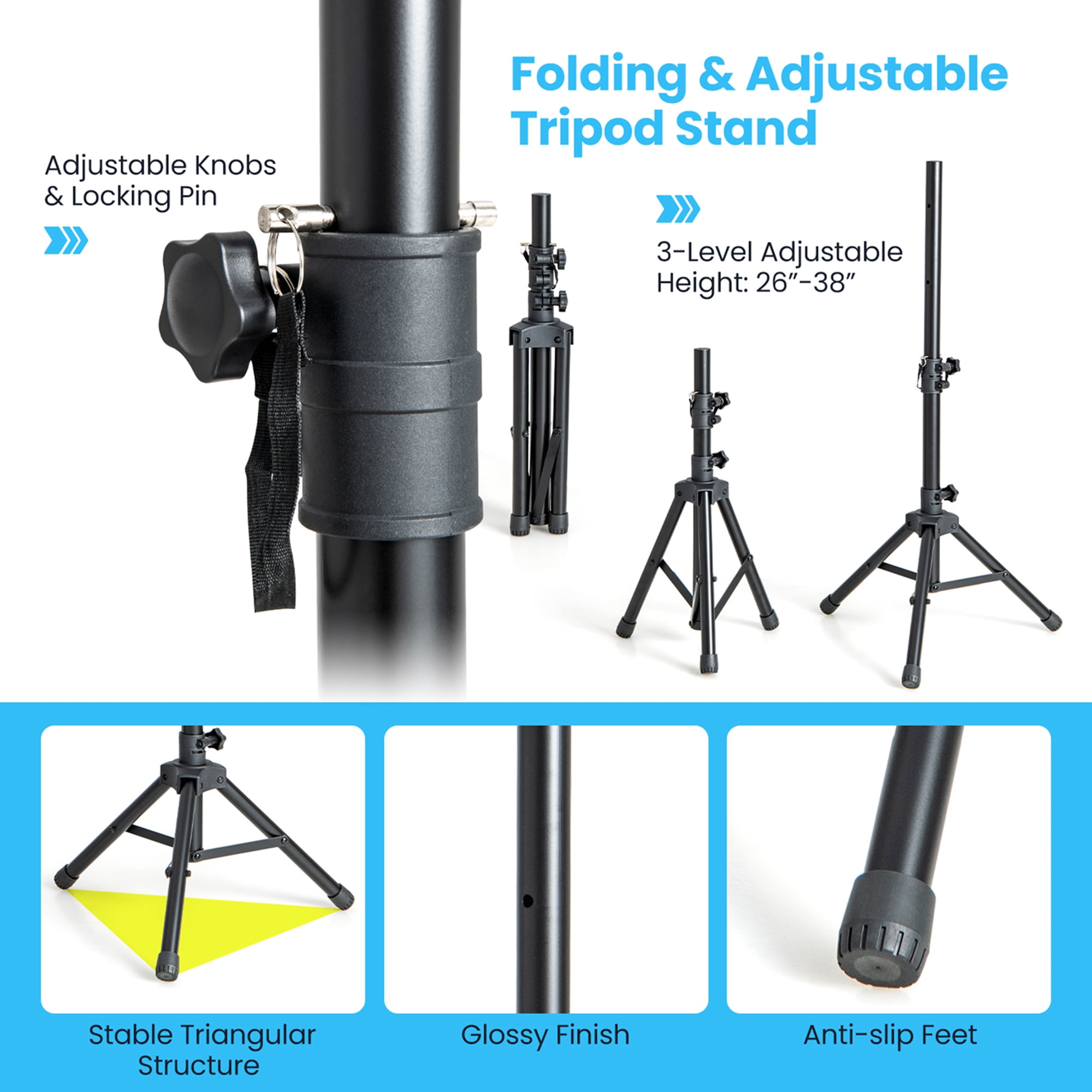 Costway Sonart Dual Portable Powered Loudspeakers with Microphone Stand Control