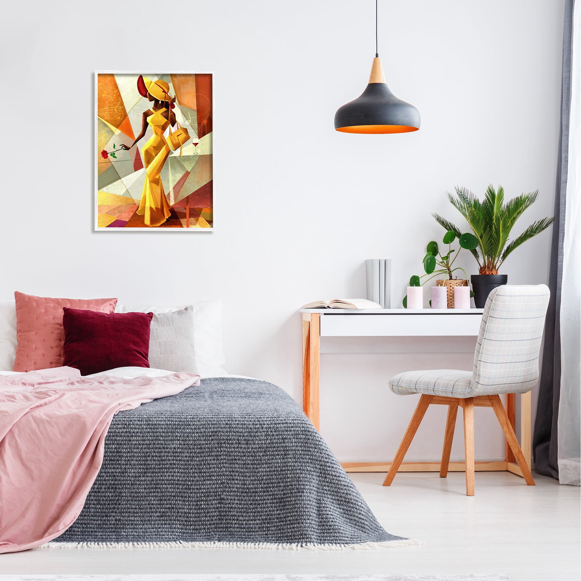Stupell Industries Modern Cubist Fashion Girl Abstract Painting White Framed Art Print Wall Art, 24 x 30