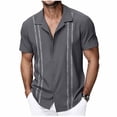 thumbnail image 1 of Mens Casual Botón Arriba Camisas Manga Corta Vintage Boliche Cuba Camisa de Playa de Cuatro Vías Estiramiento, 1 of 6