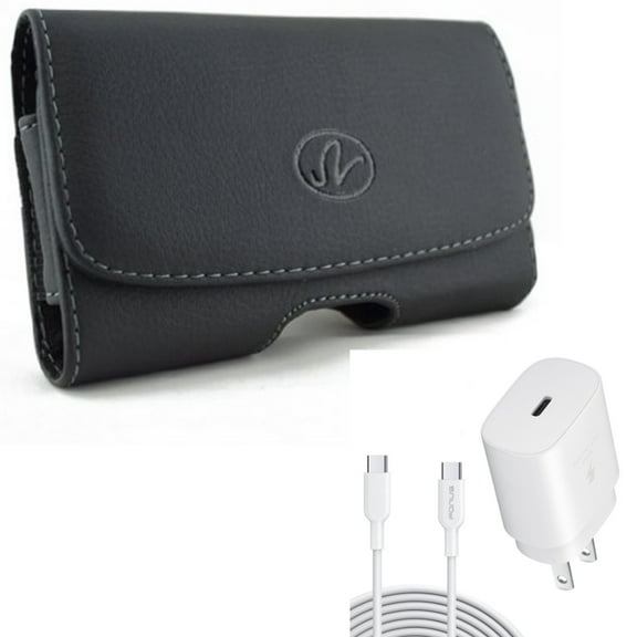 6ft USB-C Cable PD Type-C 25W Fast Home Charger w Swivel Leather Case Belt Clip for Motorola One Zoom, Moto Z4 Z3 Play Z2 Play Force Z Force Droid, Revvlry Plus, Edge Plus, G7 G6 G Stylus