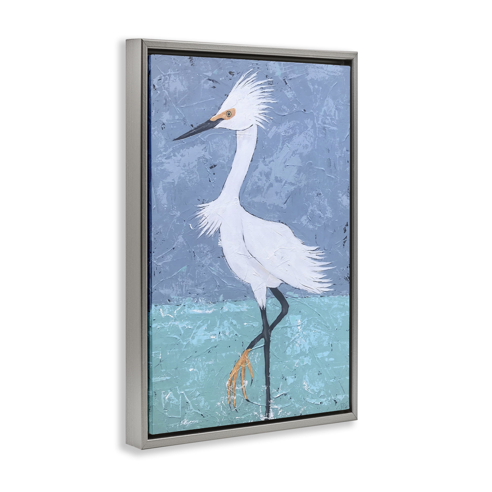 Stupell Industries Sea Bird Stepping Animals & Insects Painting Gray Floater Framed Canvas Art Print Wall Art, 21 x 31