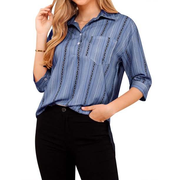ZXSXSY Women Button Collar Vertial Detailing Split Hem Shirts with