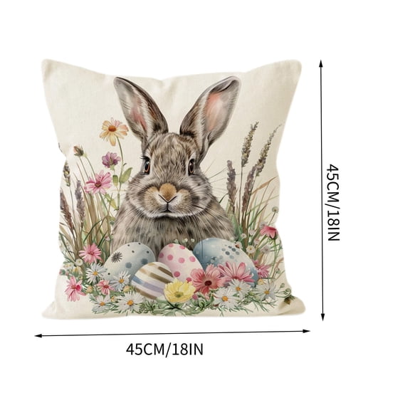 Easter Eggs Bunny Throw Pillow Cover - 18 x 18 in Easter Spring Decoration, Wildflowers Butterfly Cushion Case Decoration for Bedroom Sofa Couch