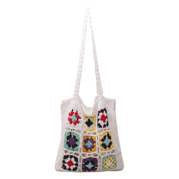 Bolso de mano de ganchillo para mujer bolso estético de tejido calado bolso de playa de verano colorido