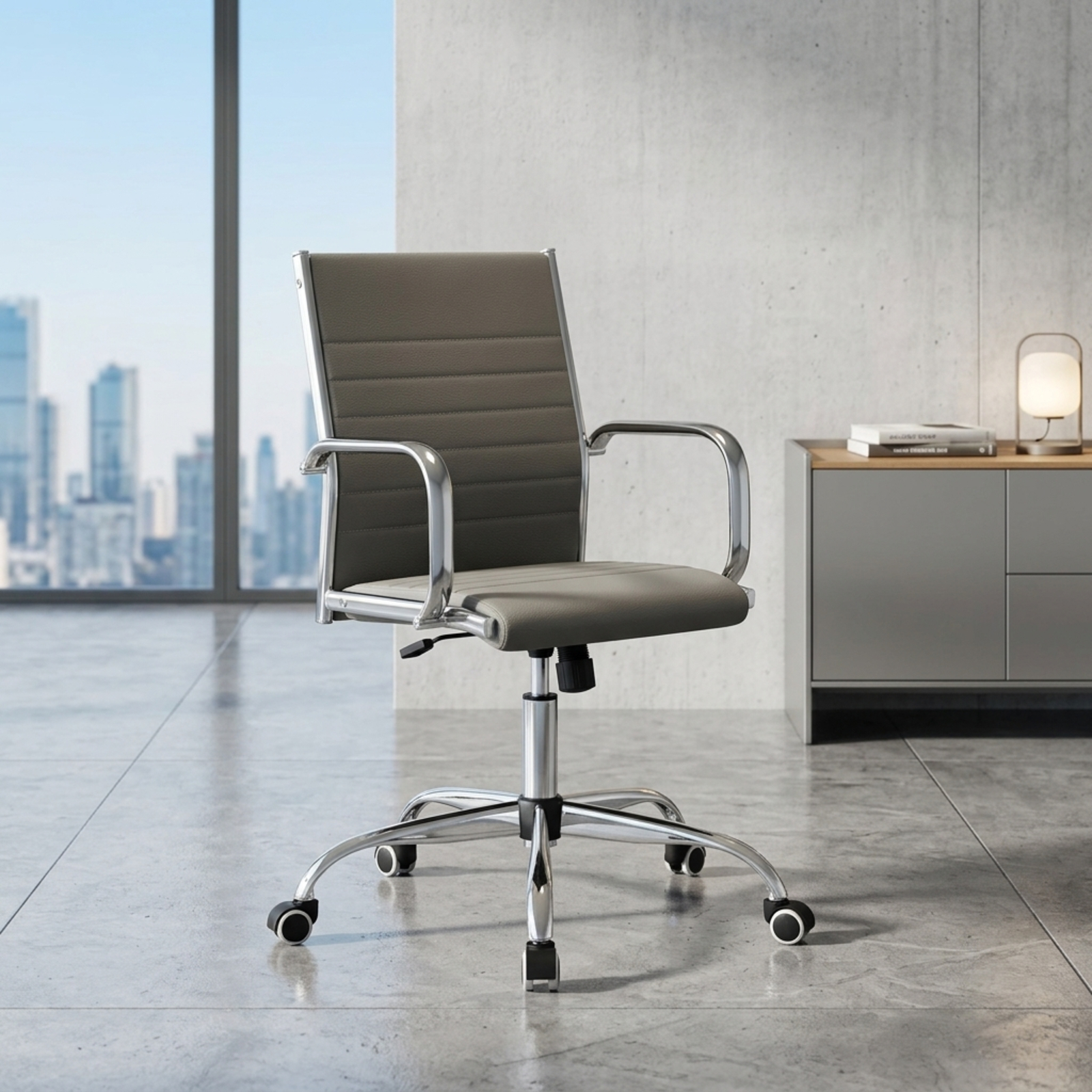 Furnibear Height Adjustable Office Chair Conference Room Chair with Rocking Backrest and Armrests for Home Office Desk Work, Grey, Gray