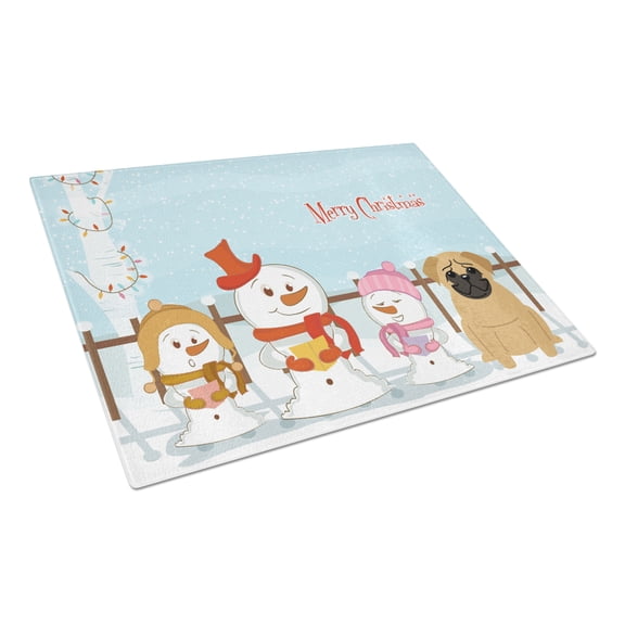 Caroline's Treasures Merry Christmas Carolers Pug Brown Glass Cutting Board Large