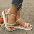 thumbnail image 5 of Rokment Womens Bohemian Ethnic Platform Wedge Sandals 2026 Beach Summer Woven Open Toe Ankle Strap Espadrilles Chunky Heeled Dressy Summer Shoes Pink Size 6, 5 of 8