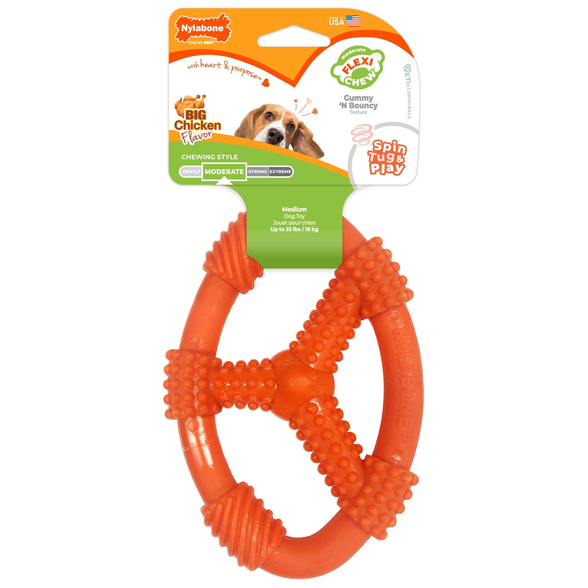 Nylabone Flexi Chew Oval Ring Dog Toy, Dog Chew Toy, Chicken Flavor, Medium, 1 Count
