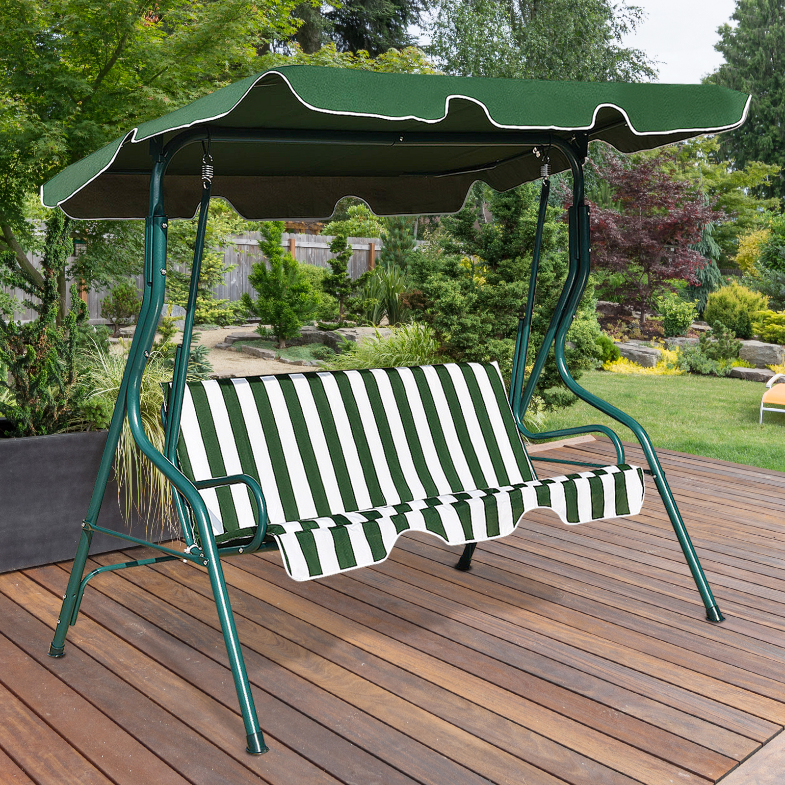 Patiojoy 3-Seats Outdoor Glider Hammock with Adjustable Waterproof Canopy Aluminum Frame Patio Swing Chair Green - image 3 of 10