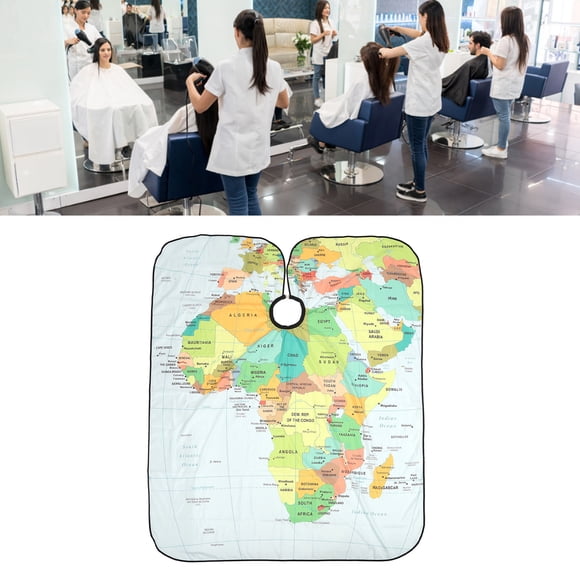 Capa De Corte De Pelo, Escote Ajustable, Multifuncional, Resistente A Las Manchas, Estampado De Mapa, Capa De Tela De Peluquería Reutilizable Para Salón