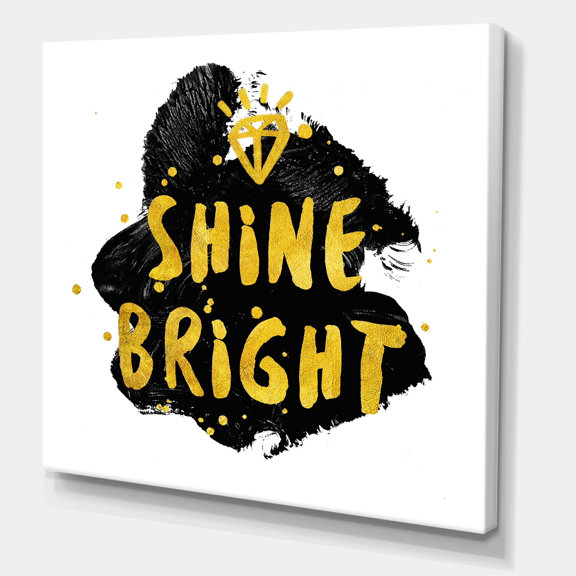 Designart ' Shine Bright Quote on Black ' Glam Canvas Wall Art Print