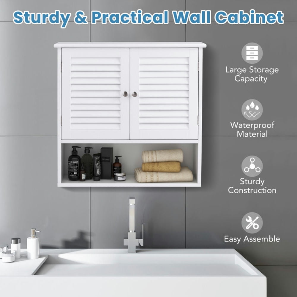 Finihen Bathroom Wall Cabinet, Wall Mounted Bathroom Cabinet, Medicine Cabinet, Double Doors Shelves Bathroom Wall Storage Cabinet, for Bathroom, White Finihen Bathroom Wall Cabinet, Wall Mounted Bathroom Cabinet, Medicine Cabinet, Double Doors Shelves Bathroom Wall Storage Cabinet, for Bathroom, White
