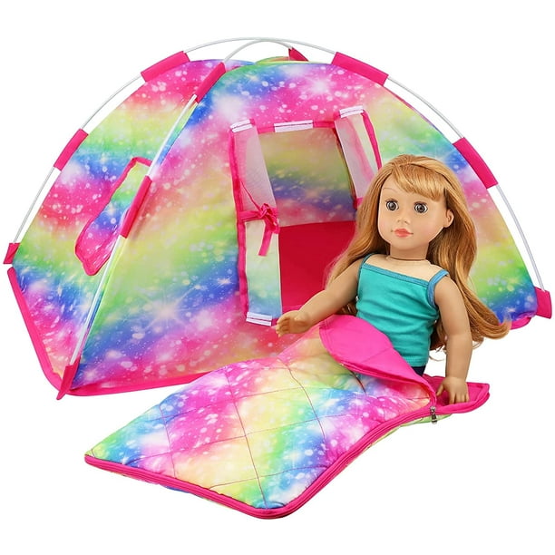 HHHC 7 Items Fashion Doll Camping Tent Set for American 18 Inch