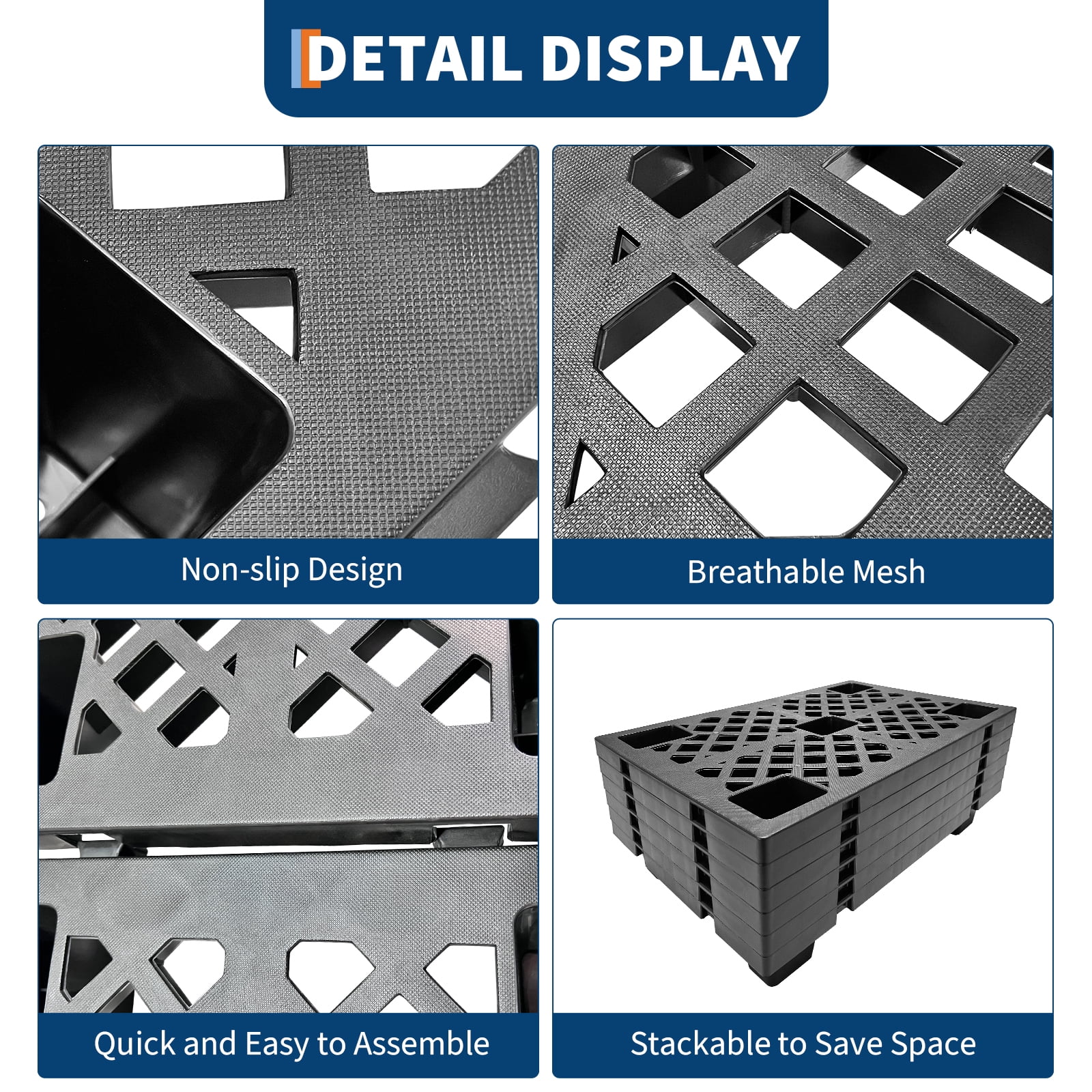 Lightweight Nestable Plastic Pallets – Interlinked Floor Pallets with Breathable Grid, Dampure-Proof & Waterproof, Appropriate for Indoor/Outdoor Storage in Warehouse, Supermarket
