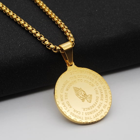 14K Yellow Gold Serenity Lords Prayer Pendant Necklaces for Women Men Good Luck God Bless You Daily Wear Jewelry