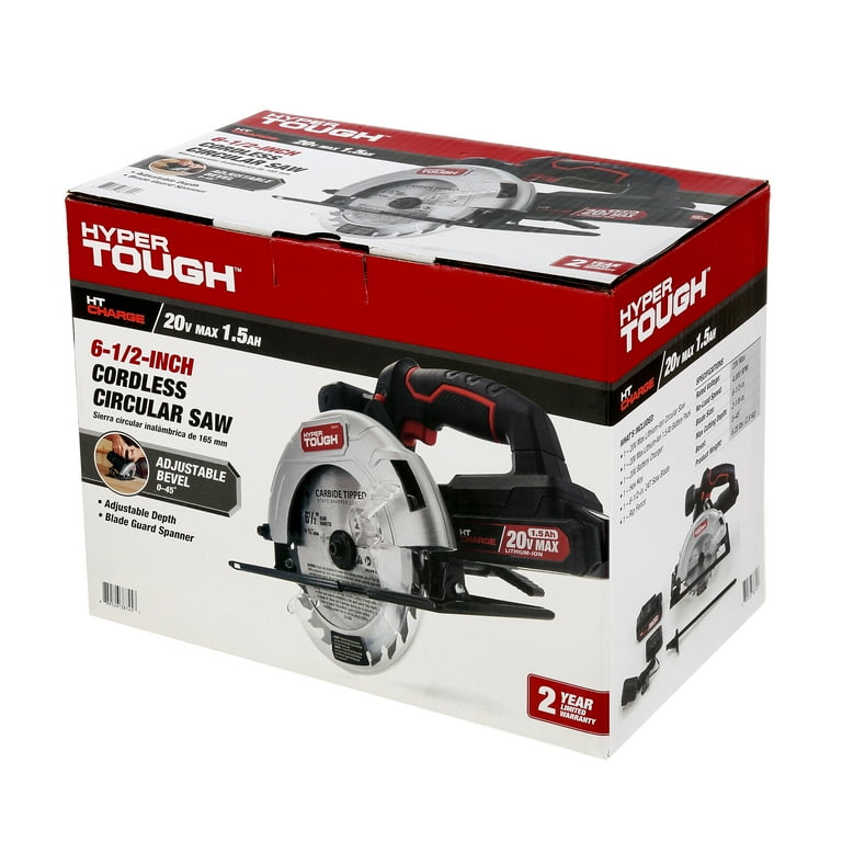 Hyper Tough 20V MAX Lithium-ion Cordless 6-1/2 inch Circular Saw with 1.5Ah Lithium-ion Battery, Charger, Blade & Rip Fence Hyper Tough 20V MAX Lithium-ion Cordless 6-1/2 inch Circular Saw with 1.5Ah Lithium-ion Battery, Charger, Blade & Rip Fence