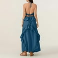 thumbnail image 4 of Women Halter V Neck Ruffle Maxi Dress Fashion Boho Tiered Flowy Long Dresses Summer Beach Outfits, 4 of 8