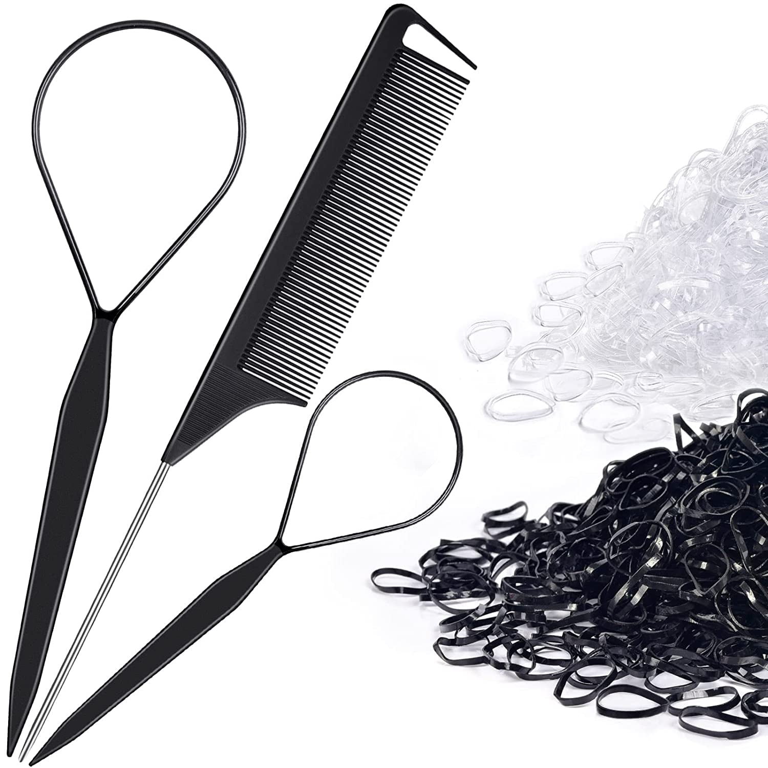 2054Pcs Hair Rubber Bands Clear and Black Small Elastic Rubber Bands for  Hair with Seamless Hair Ties Topsy Pony Tail Hair Tool Rat Tail Comb for  Women Baby Girls Hair Styling Accessories
