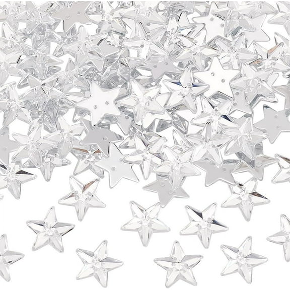 1box 100pcs Star Shape Sew on Rhinestone 14x13mm Clear Acrylic Rhinestones with 2 Holes Faceted Acrylic Rhinestones with Flat Back Stars Rhinestones for Clothes Jewelry Making Crafts