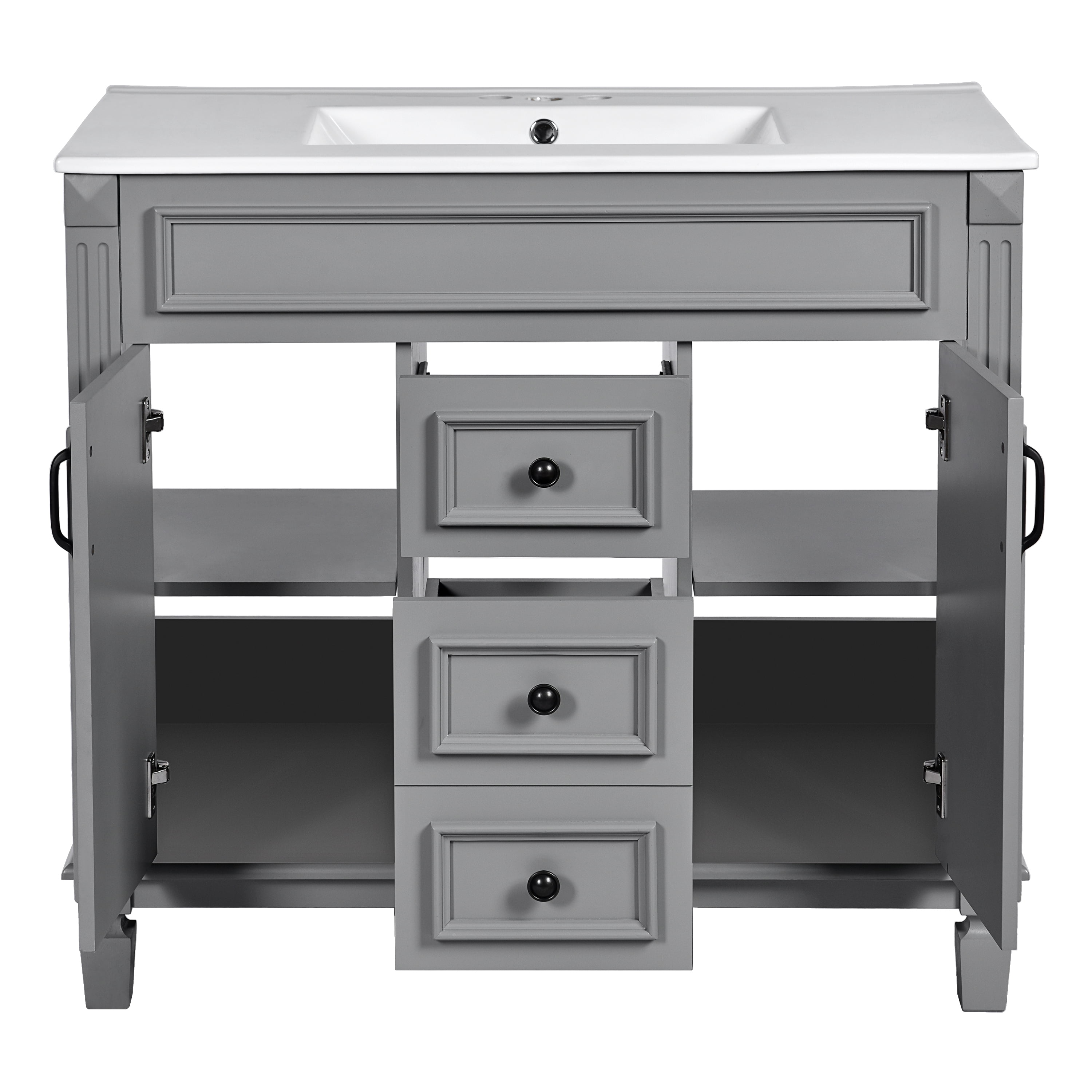 Harper & Bright Designs 36'' Bathroom Vanity Cabinet with Sink Combo Set and Mirror Cabinet, Modern Bathroom Storage Cabinet with 2 Soft Closing Doors and 2 Drawers, Grey