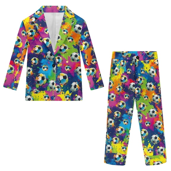 Whosucclay Soccer Splatter Anti-Wrinkle Boys Suit, Two Piece Boy's Suits Anti Deform Polyester Fabric Boys Suit Set for Ring Bearer Graduation