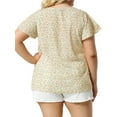 thumbnail image 4 of MODA NOVA Juniors Plus Size Floral Keyhole Flared Short Sleeve Chiffon Blouse Beige 3X, 4 of 6